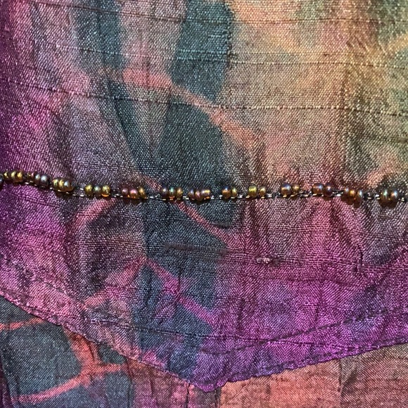 CHICOS BLOUSE PATCHWORK SILK/BEADED SZ 3 MAGENTA - Picture 2 of 6